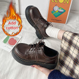 Niulatu brown Shoes for Women Lace Up Women Casual Shoes Low Ladies Comfortable Leather Shoes Zapatillas Mujer cotton boot DJSE