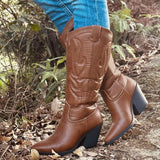 Niulatu Retro Vintage Western Boots Women Autumn Winter Chunky High Heels Cowboy Mid Calf Boots Female Cowgirls Shoes Woman DJSE
