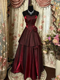 Niulatu Red Straps Sweetheart Vintage Style Party Dress, Wine Red Prom Dress HZ1110