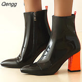 Niulatu Toe Ankle Boots For Women High Heels Boots Ladies Spring Autumn Short Boots Party Shoes Woman Plus Size Black Red DJSE
