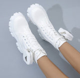 Niulatu Punk Ankle Platform Motorcycle Martin Boots Women Lace Up Chunky Heel Belt Buckle Pocket Designer Shoes Women DJSE
