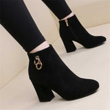 Niulatu Retro Plush Warm Autumn Winter Women's Boot Vintage Block Heel Ankle Boots Zipper High Heels Women Shoes Big Sizes 43 DJSE