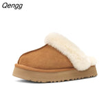 Niulatu Plush Cotton Slippers Women Flats Shoes 2025 New Fashion Platform Casual Home Suede Fur Warm Slingback Flip Flops DJSE