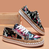 Niulatu Women Sneakers for Women 2025 Leather Floral Printed Vulcanized Shoes Lace-up Ladies Platform Sport Shoes Zapatillas DJSE