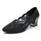 Niulatu 2025 Summer Fashion Hollow Out Genuine Leather Pumps Women Shoes Med Heels Square Heel Mesh Ladies Office Shoes Crystal DJSE