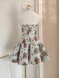 Niulatu A line Strapless Sleeveless Red Floral Party Dress Short Birthday Dresses SD352