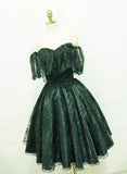 Niulatu Lace Green Off Shoulder Knee Length Party Dress, Homecoming Dress HZ0113