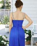 Niulatu Straps Royal Blue Long Prom Dress with Slit and HZ1007