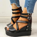 Niulatu Hot Women Open Toe Buckle Zipper Rivet Casual Shoes Solid Chunky Sandals Women Punk Summer Sandals DJSE