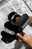Niulatu Designer Women Fur Rhinestone Slippers Platform Wedges Heel Solid Fluffy Furry Slides Outside Sexy Shoes Ladies Whosale DJSE