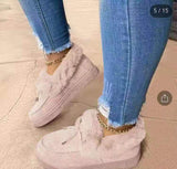 Niulatu Women Winter Cotton Shoes Ladies Bowknot Plush Warm Snow Boots Casual Solid Color Flat Short Boots Furry Females Feetwear DJSE