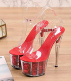 Niulatu Women Sandals High Heels 17cm Fine heel Waterproof Sandals Female Shoes Flowers Platforms 7cm Transparent Crystal Wedding Shoes DJSE