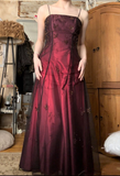 Niulatu Burgundy Tulle Beaded A Line Prom Dress Evening Dress HZ1007
