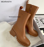 Niulatu Chunky Heel Rain boots for Women Thick Sole Ankle Boots Designer Brand Chelsea Boots Mid calf Rubber Shoes Boots Mujer DJSE