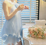 Niulatu A Line Halter Baby Blue Pleated Chiffon Short Homecoming Dress Birthday Dress HZ0113