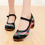 Niulatu Women All-match Embroidered Shoes Ladies Dance Wedding Shoes Ethnic Style Hanfu Mid-heel Pumps DJSE