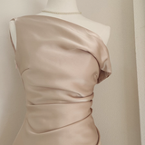 Niulatu Sheath Boat Sleeveless Champagne Satin Party Dress Holiday Dresses SD349