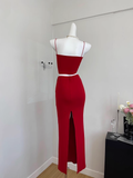 Cute Mermaid Spaghetti Straps 2 Pieces Red Long Summer Dress For Women HZ1214