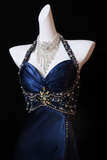 Niulatu Halter Satin Beaded Slit Evening Dress Formal Party Prom Dress HZ1007