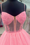 Pink Corset Tulle Ruffles A-line Formal HZ0308