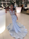 Niulatu Sequins African Mermaid Prom Dresses Long Train Black Girls Pageant Graduation Dress HZ0113