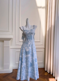 Niulatu Blue A Line Satin Prom Dress Long Evening Dress HZ1007