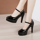 Niulatu Pointed Toe Office Lady Pumps Buckle Strap Platform High Heels Women Shoes Four Season Patent Leather Shoes DJSE