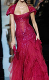 Niulatu Sheath Strapless Burgundy Floor-length Chiffon Long Evening Dress Prom Dresses SD2059