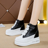 Niulatu women's running shoes with increased thick bottom shoes for student leisure PU leather High-to sneakers Spring / Autumn DJSE