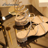 Niulatu Women Sandals 2025 New Summer Rhinestone Ankle Strap Roman Shoes Ladies High Thick Square Heels Simplicity Sexy Shoes Female DJSE