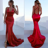 Niulatu Straps Open Back V-Neck Mermaid Prom Dress with Daring HZ1007