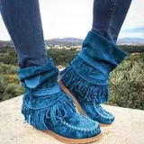 Niulatu Women Ankle Boots Ladies Suede Shoes Tassel Single Boots Pop Tide Silp-on Boho Boots Women Flat Shoes Cowboy Shoes Short Boots DJSE
