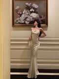 Niulatu Sheath Spaghetti Straps White Long Prom Dresses Birthday Outfits SD406