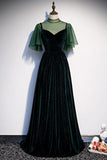 Niulatu Green Tulle Velvet Cap Sleeve Long Dress Customize Formal Prom Dress HZ0113
