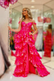 Fuchsia Sequin Tiered Ruffle A-line Long HZ0308