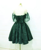 Niulatu Lace Green Off Shoulder Knee Length Party Dress, Homecoming Dress HZ0113