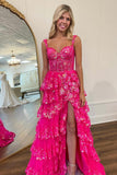 Fuchsia Sequin Tiered Ruffle A-line Long HZ0308