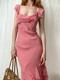 Niulatu Sheath Straps Pink Chiffon Homecoming Dress Wedding Guest Dress HZ0113