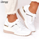 Niulatu Shoes 2025 New Fashion Wedge Flat Shoes Zipper Lace Up Comfortable Ladies Sneakers Female Vulcanized Shoes DJSE