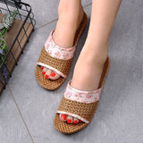Niulatu Breathable Straw Mat Slipper Women Indoor Shoes Anti-slip Open Toe Lovers Home Floor Slides Female Linen Slippers DX423 DJSE
