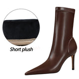 Niulatu Shoes Pu Leather Boots Women Ankle Boots Sexy High-heel Boots Autumn Winter Shoes Short Boots Plus Size 43 Women Heels DJSE