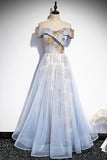 Off the Shoulder Light Blue Long Party HZ0308
