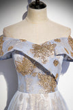 Off the Shoulder Light Blue Long Party HZ0308