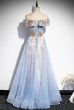 Off the Shoulder Light Blue Long Party HZ0308
