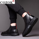 Niulatu Winter New Boots Male British Style Korean Tooling Trendy Shoes Plus Velvet Warm Cotton Shoes Middle Cut Men's Boots DJSE