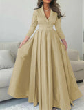 Niulatu Elegant Formal Length Sleeve V Neck with Pleats Evening HZ1007