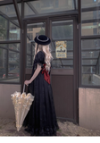 Niulatu A Line Square Neckline Short Sleeves Black Chiffon Long Party Dresses Birthday Dress SD584