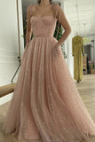 Niulatu tulle long A line prom dress pink evening dress HZ0113