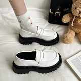 Niulatu Thick Bottom Black Flats Slip-On Loafers New All-Match Heightening British Style Women Shoes Zapatos De Mujer DJSE