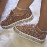 Niulatu Women Vulcanize Shoes Sneakers Sliver Bling Shoes Girl Flat Glitter Sneakers Casual Female Breathable Lace Up Sport Shoes DJSE